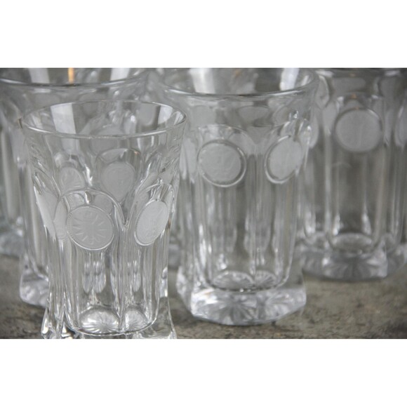Hard to Find Set of 6 Clear Fostoria Coin Glasses Iced Tea  6 Piece Set of Clear Fostoria Coin Glasses Iced Tea Drinkware, MINT condition